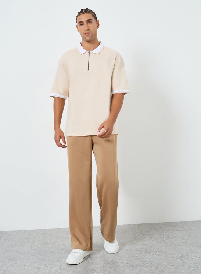 Styli Men Beige Oversize Knitted Polo - Image 1